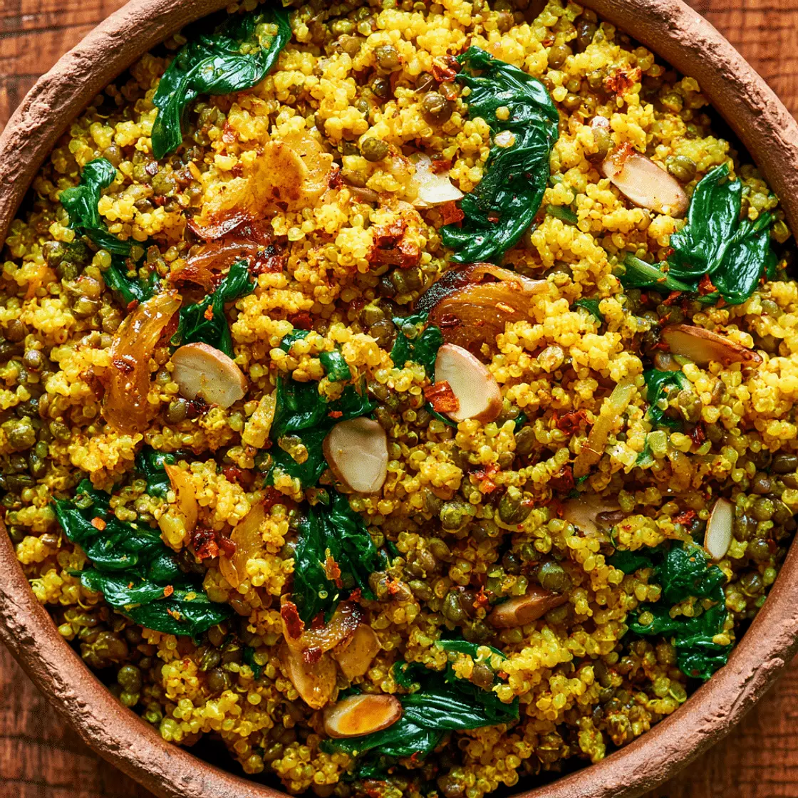 Moroccan Quinoa and Lentil Salad with Spiced Onions