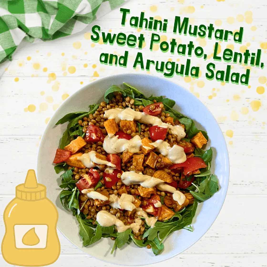 Tahini Mustard Sweet Potato, Lentil, and Arugula Salad