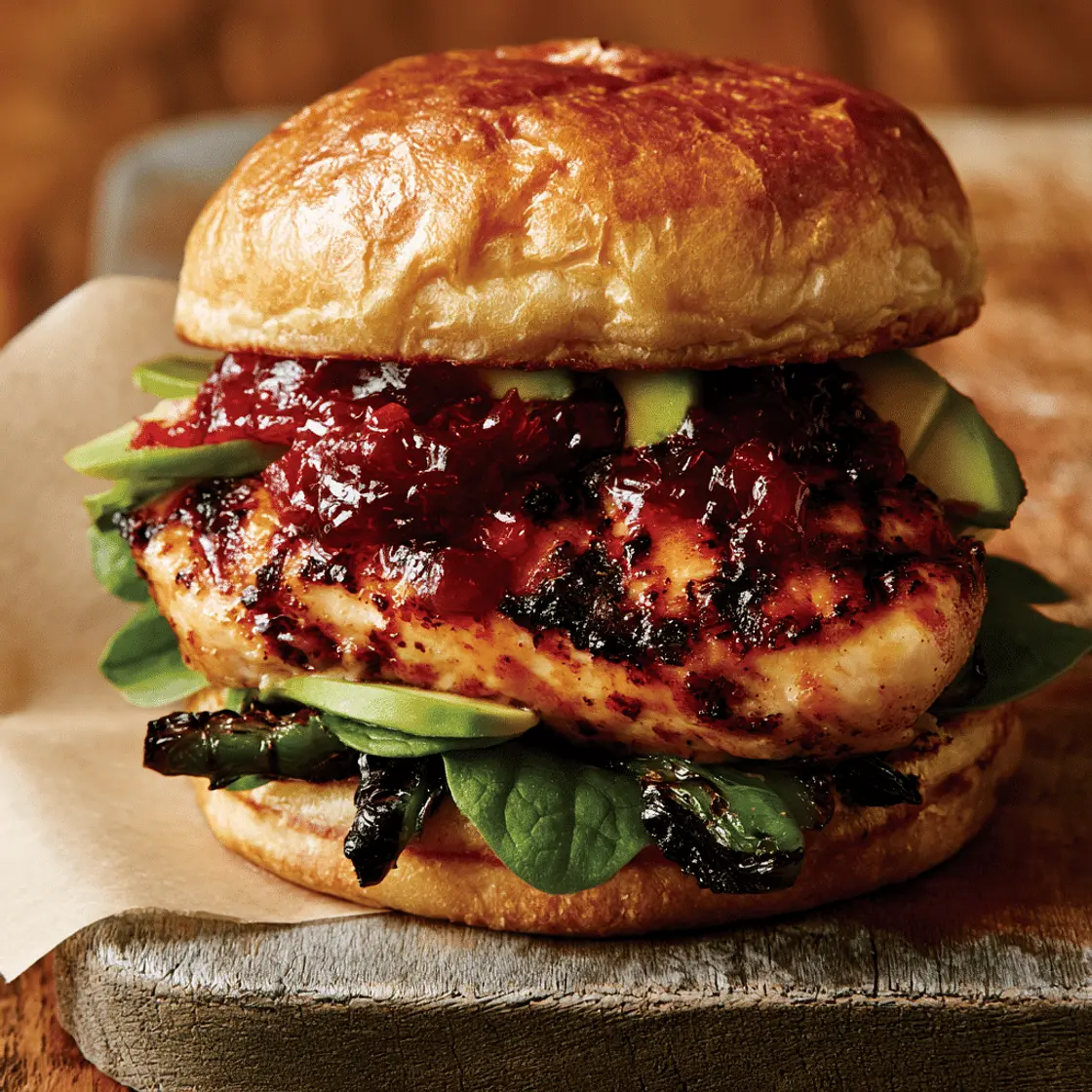 Grilled Chicken Burger with Cranberry Jalapeño Sauce