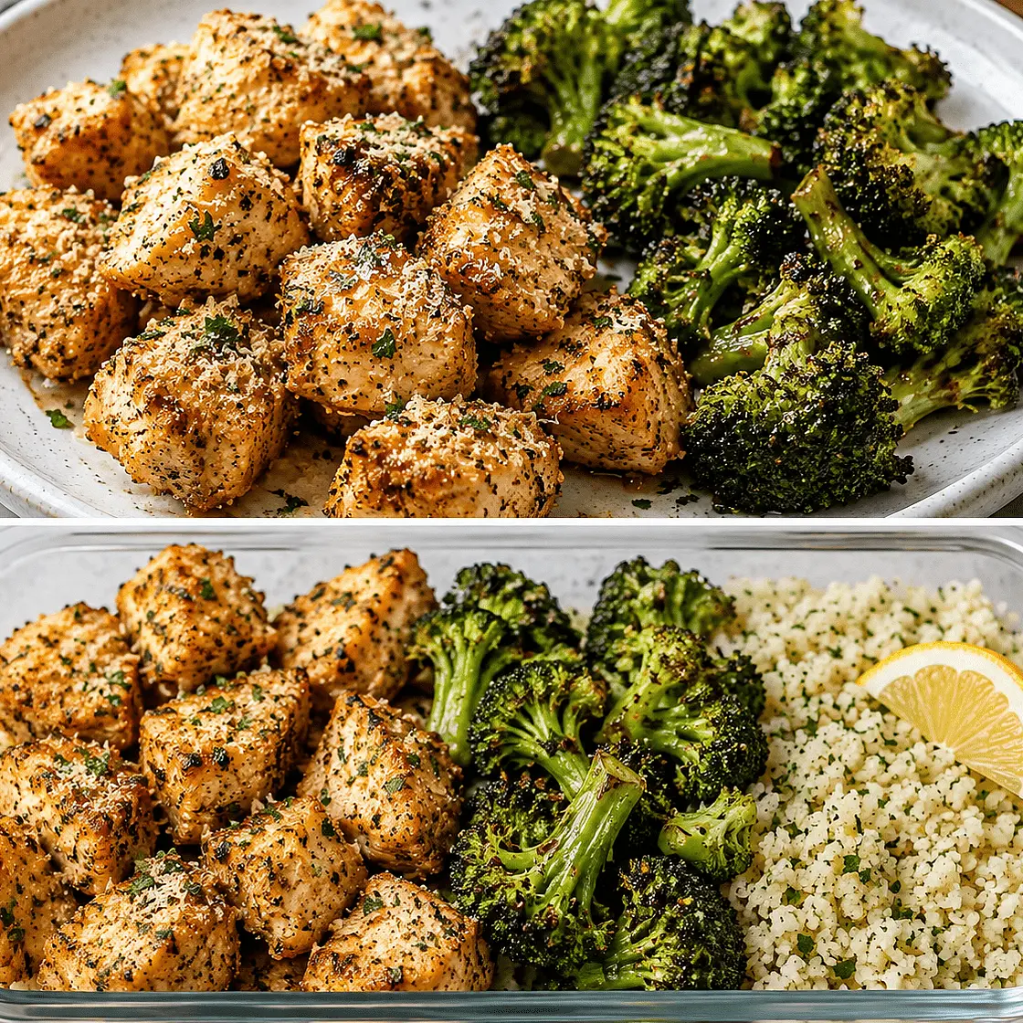 🍗 Garlic Parmesan Chicken with Roasted Broccoli & Cauliflower Rice
