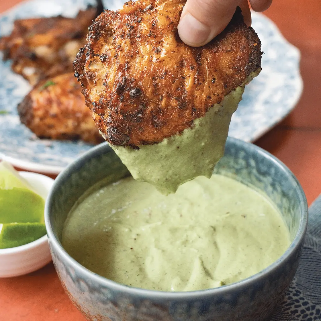 Air Fryer Chicken Thighs with Poblano Cream Sauce