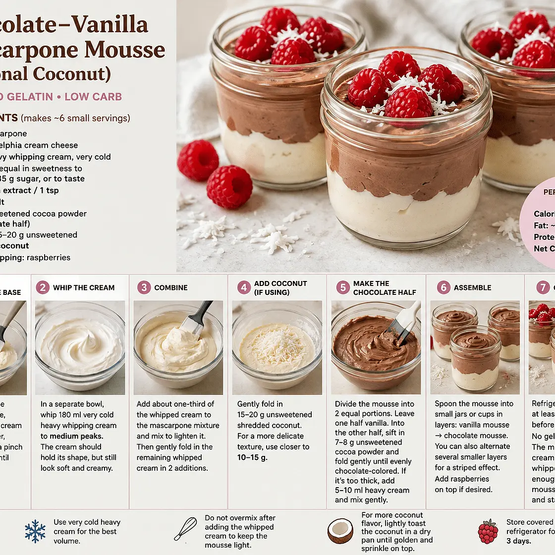 Chocolate-Vanilla Mascarpone Mousse with Optional Coconut