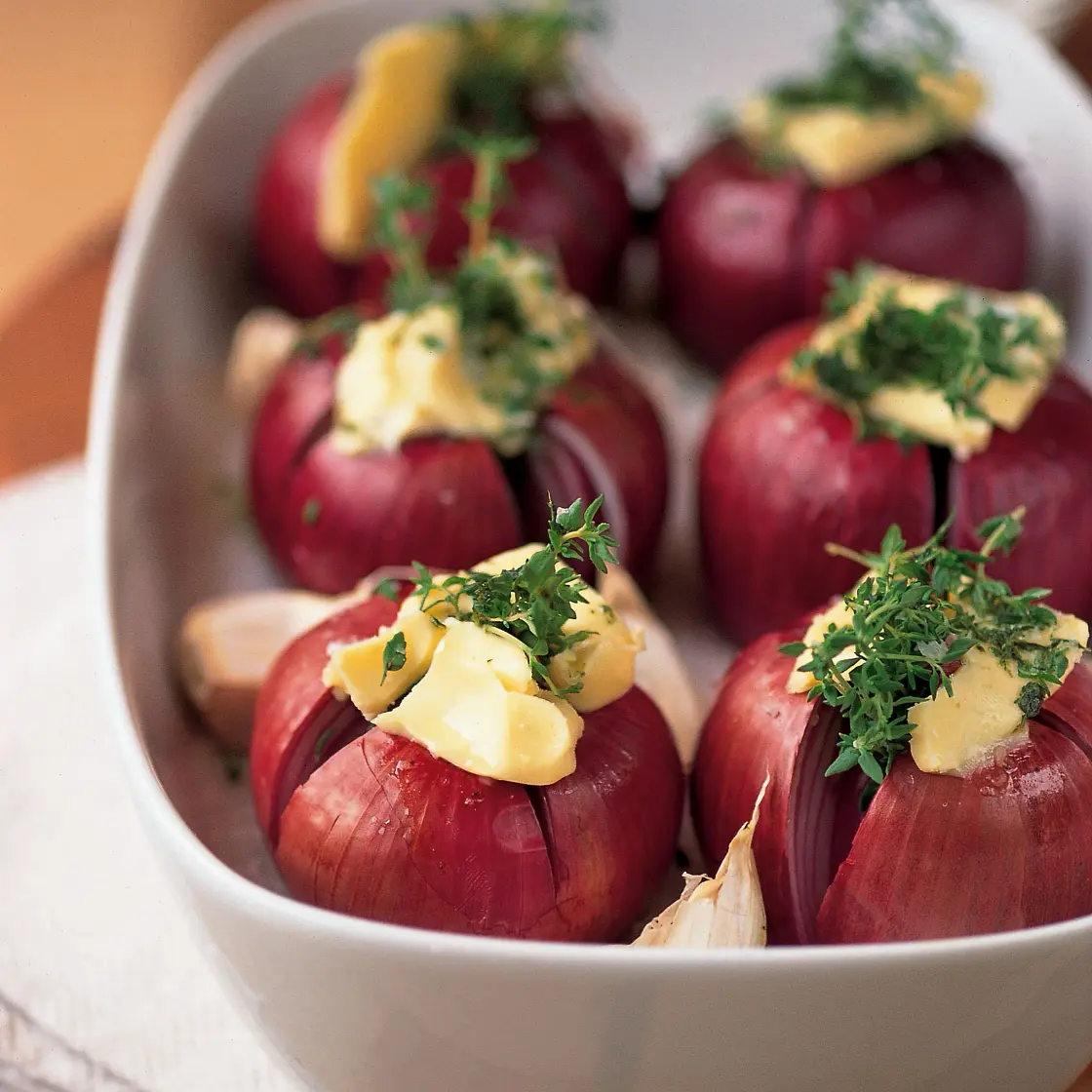 Roasted red onions with thyme & butter