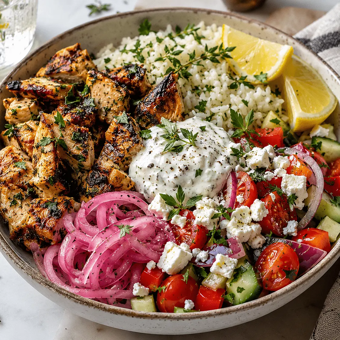Mediterranean Chicken Souvlaki Bowls with Fresh Thyme