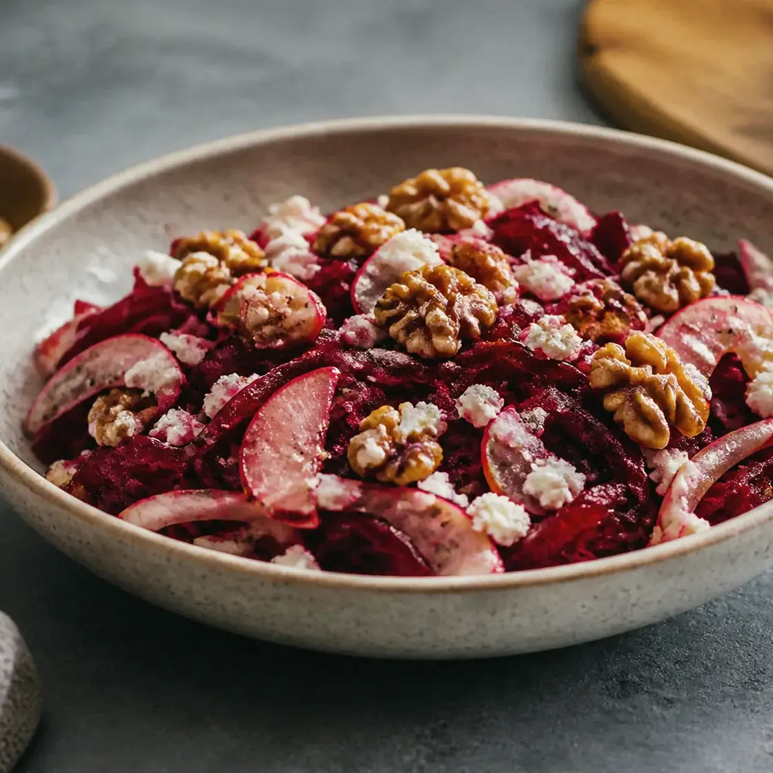 Beet Apple Salad with Candied Walnuts and Cashew Cheese