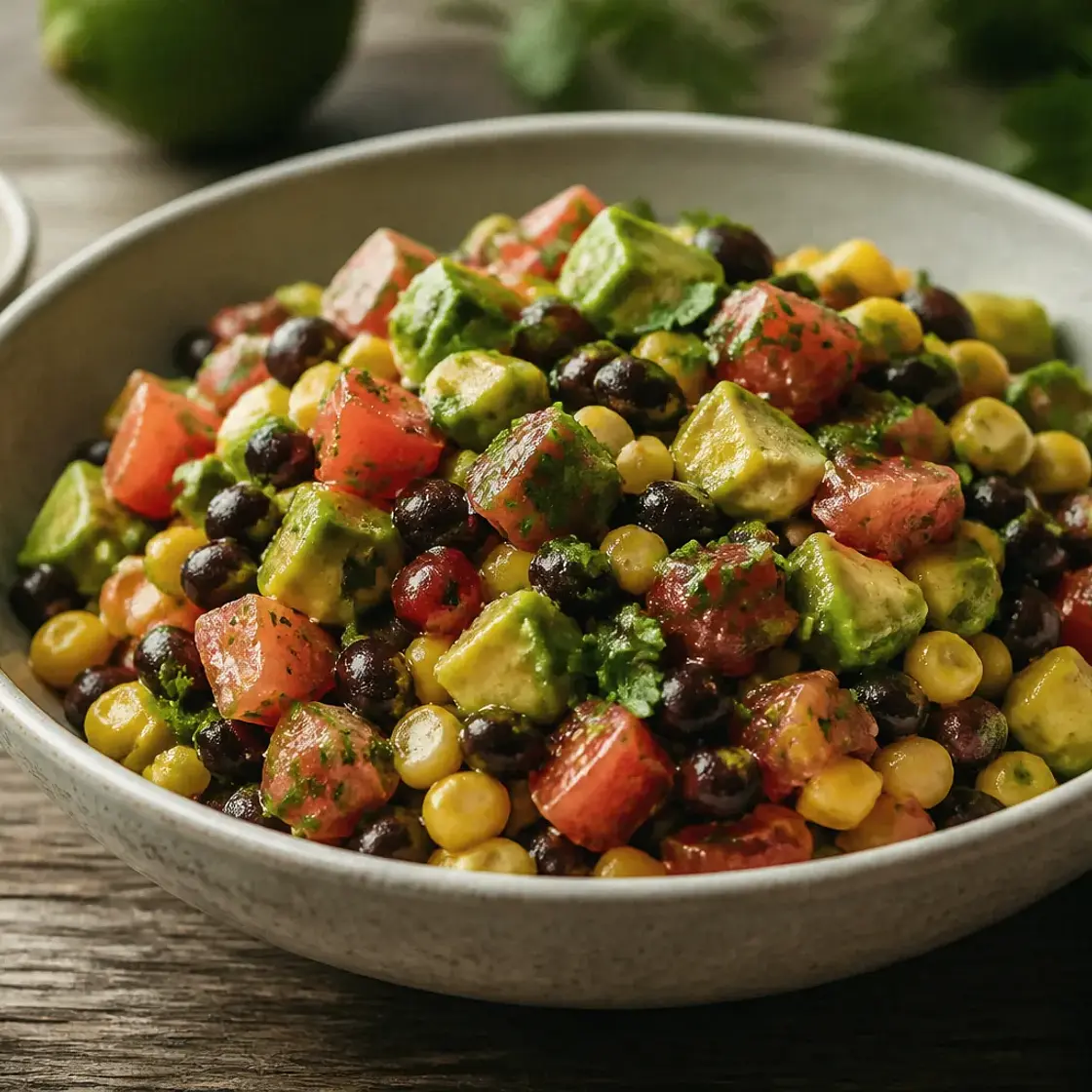 Mexican Tomato Salad with Black Beans, Corn, and Avocado