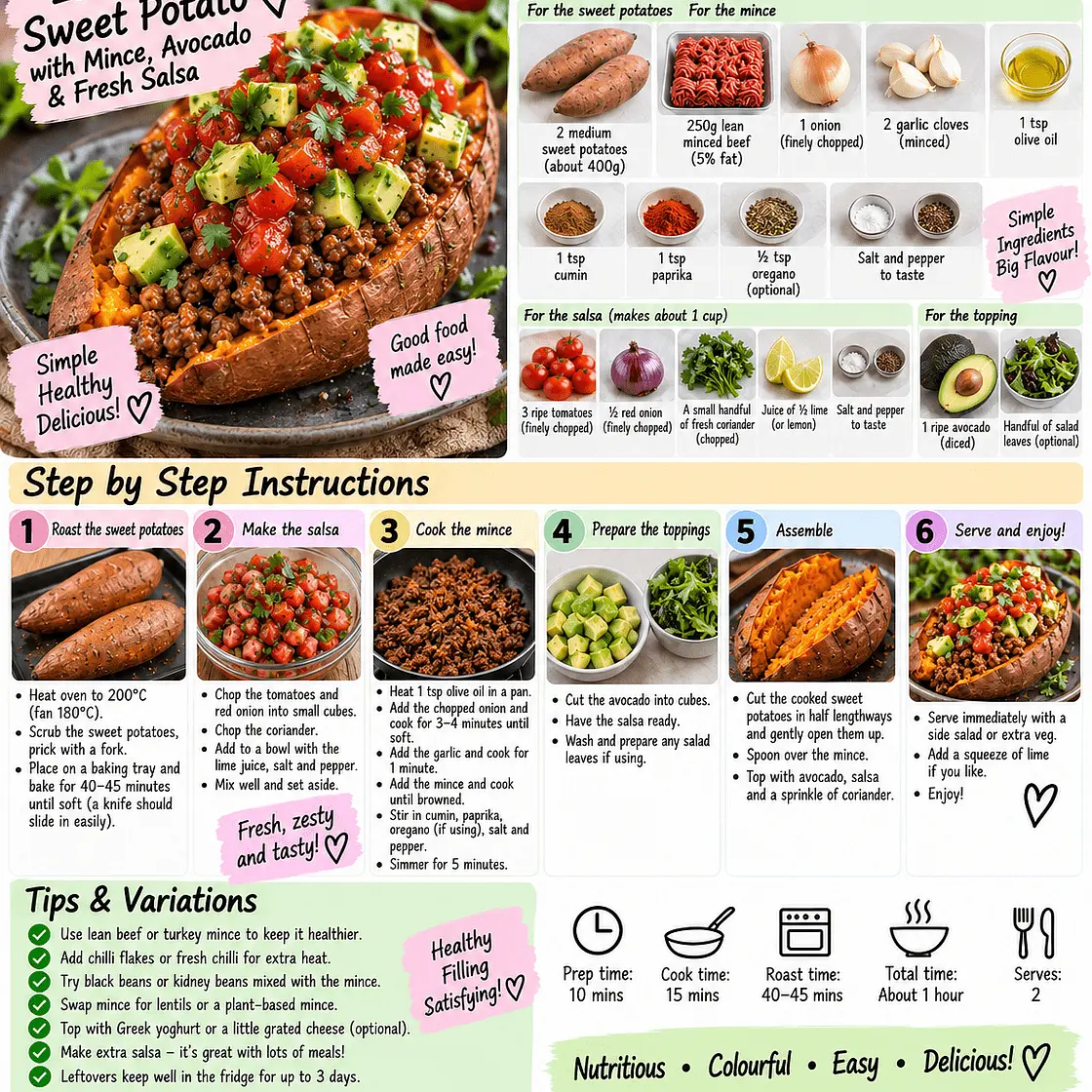 Lolo's Loaded Sweet Potato with Mince, Avocado & Fresh Salsa
