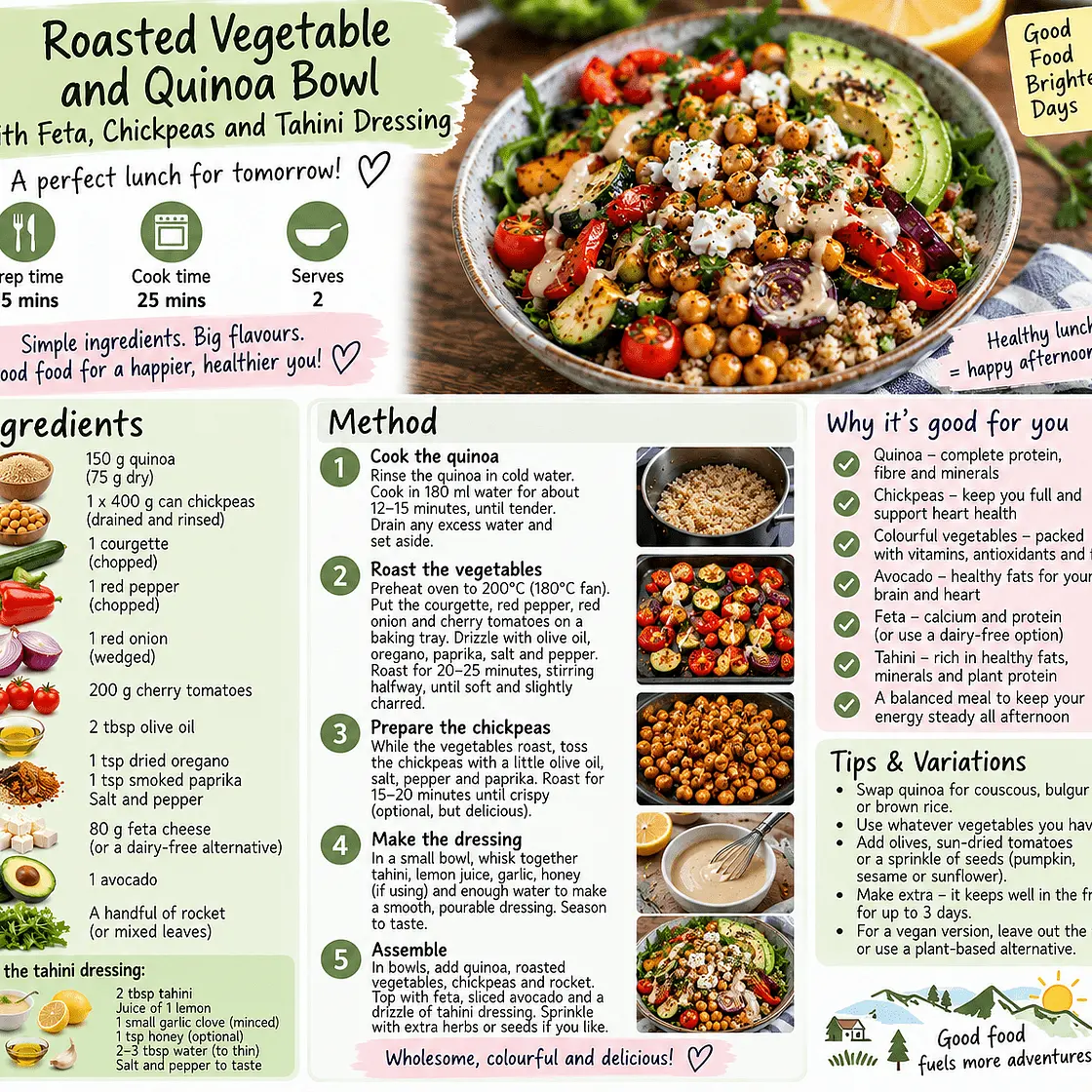 Lolo's Vegetable and Quinoa Bowl with Feta, Chickpeas and Tahini Dressing