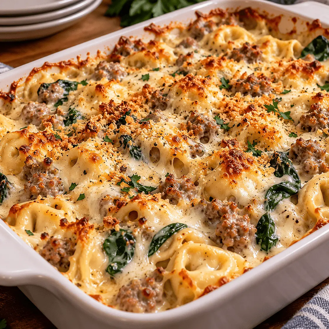 Creamy Boursin Sausage & Tortellini Bake