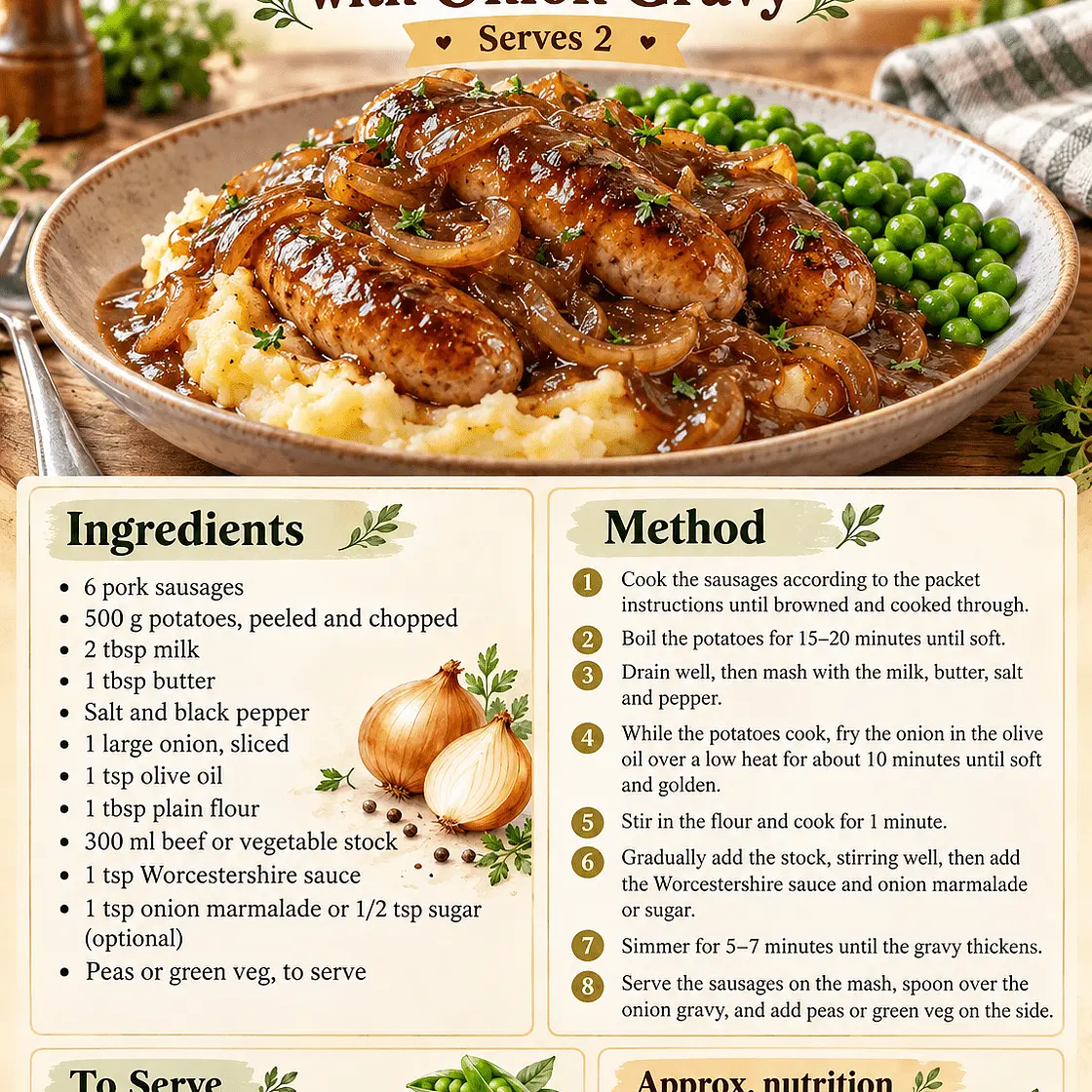 Lolo's Nice Sausage & Mash with Onion Gravy