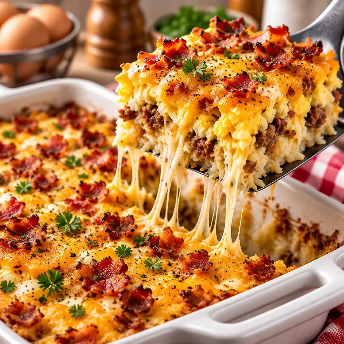 Breakfast Casserole with Hashbrowns and Bacon