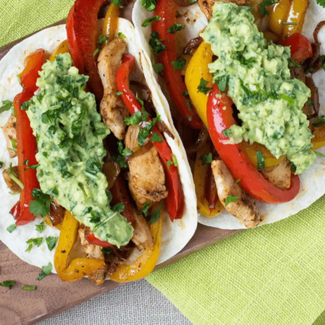 Chicken & Bell Pepper Fajitas with Guacamole