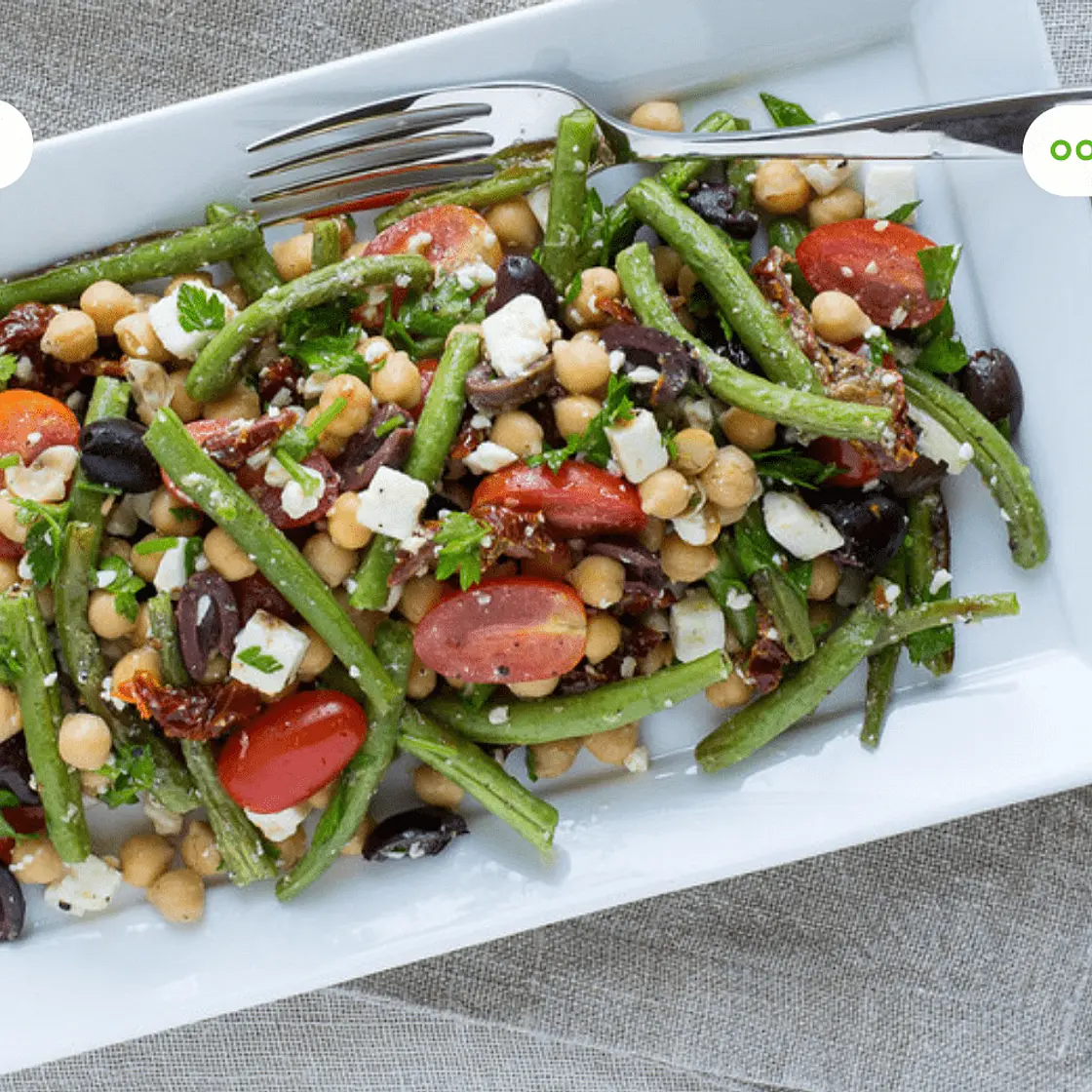 Green Bean, Chickpea & Sun-Dried Tomato Salad with Feta & Olives