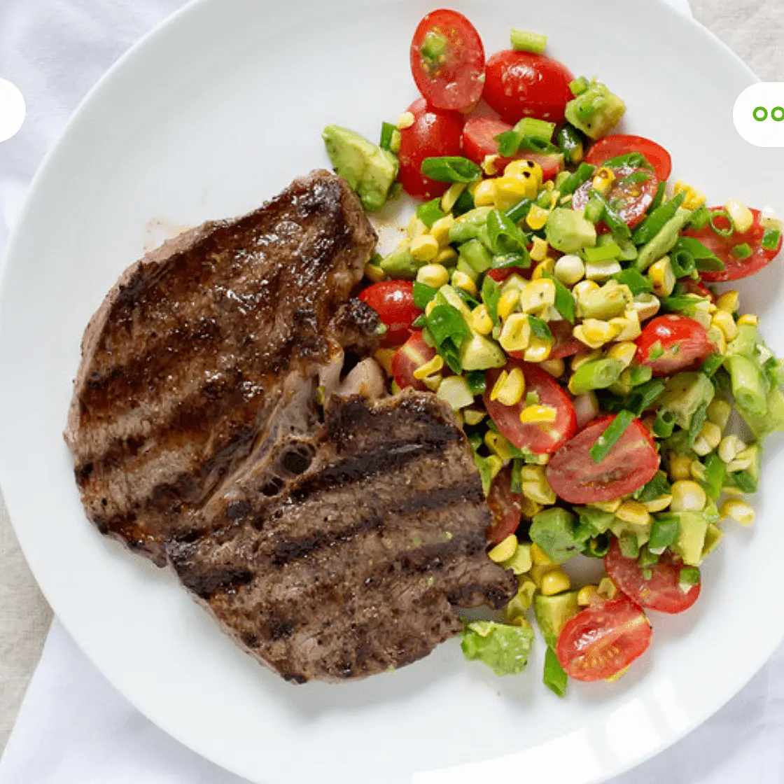 Grilled Steak with Tomato, Corn & Avocado Salad