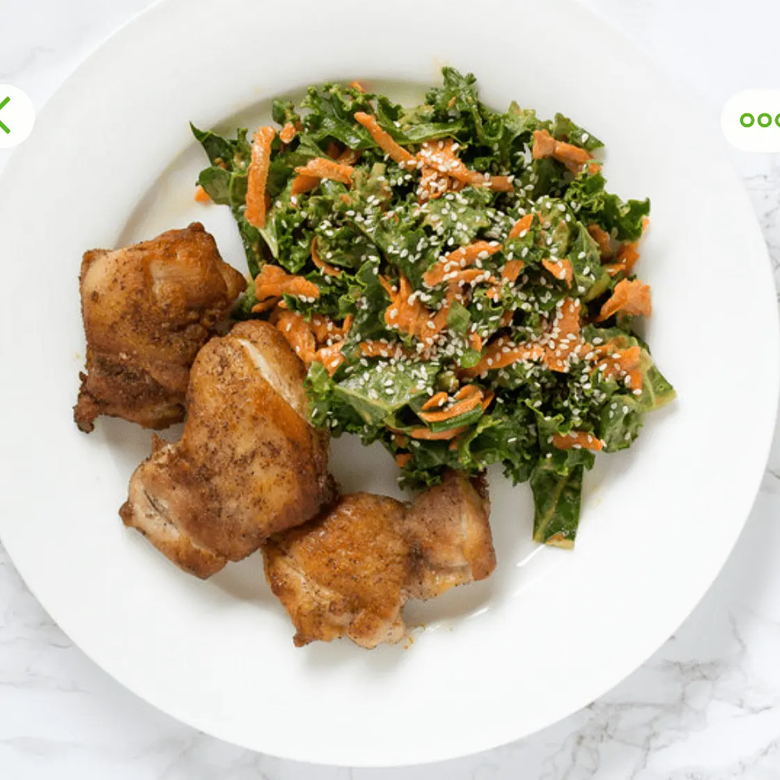 Pan-Fried Chicken Thighs with Thai-Inspired Kale, Carrot & Peanut Salad