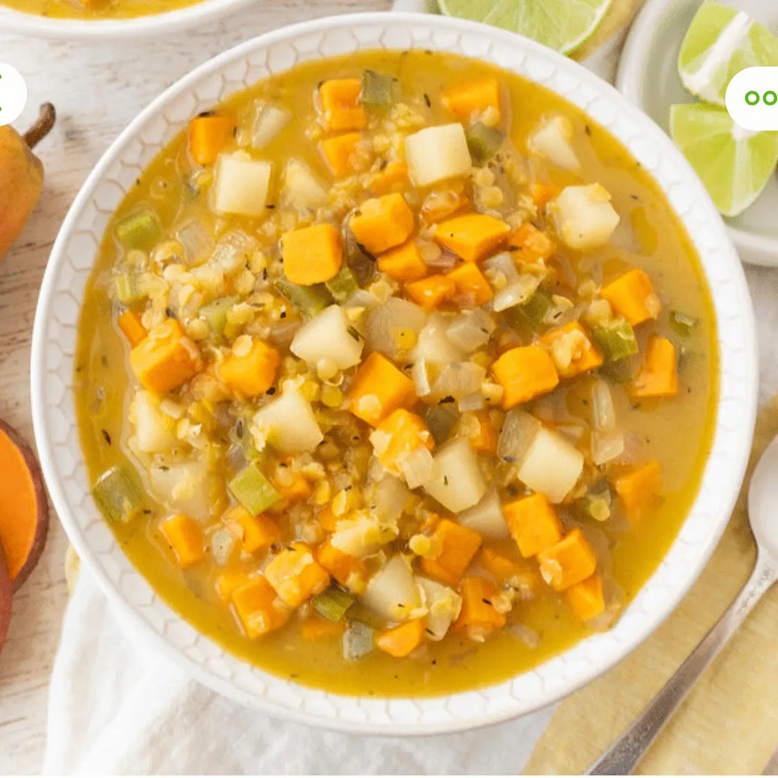 Red Lentil Soup with Sweet Potato, Pear, Coconut Milk & Lime