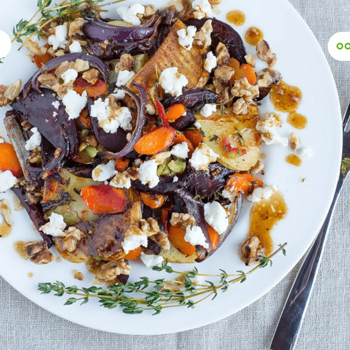 Roasted Root Vegetable Salad with Goat Cheese & Walnuts