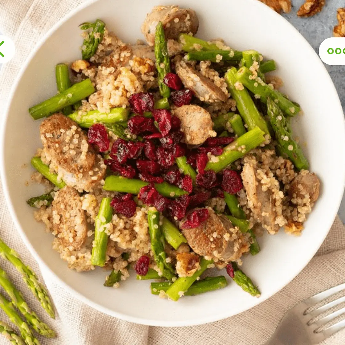 Sausage, Asparagus & Walnut Quinoa Pilaf with Cranberries