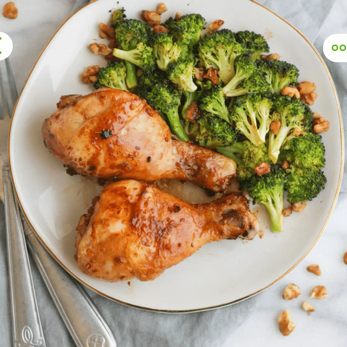 Sheet Pan Asian Chicken Drumsticks with Broccoli & Spiced Walnuts