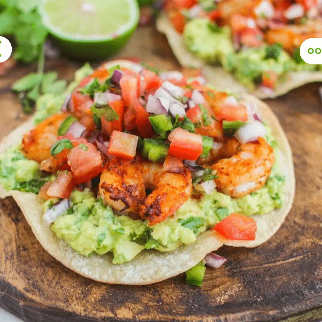 Shrimp Tostadas with Guacamole & Pico de Gallo