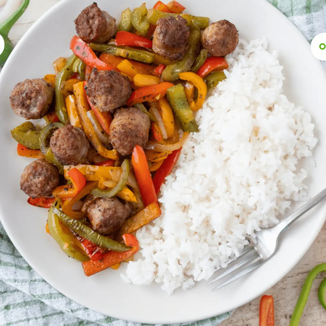 Spicy Italian Sausage & Mixed Pepper Skillet with Rice