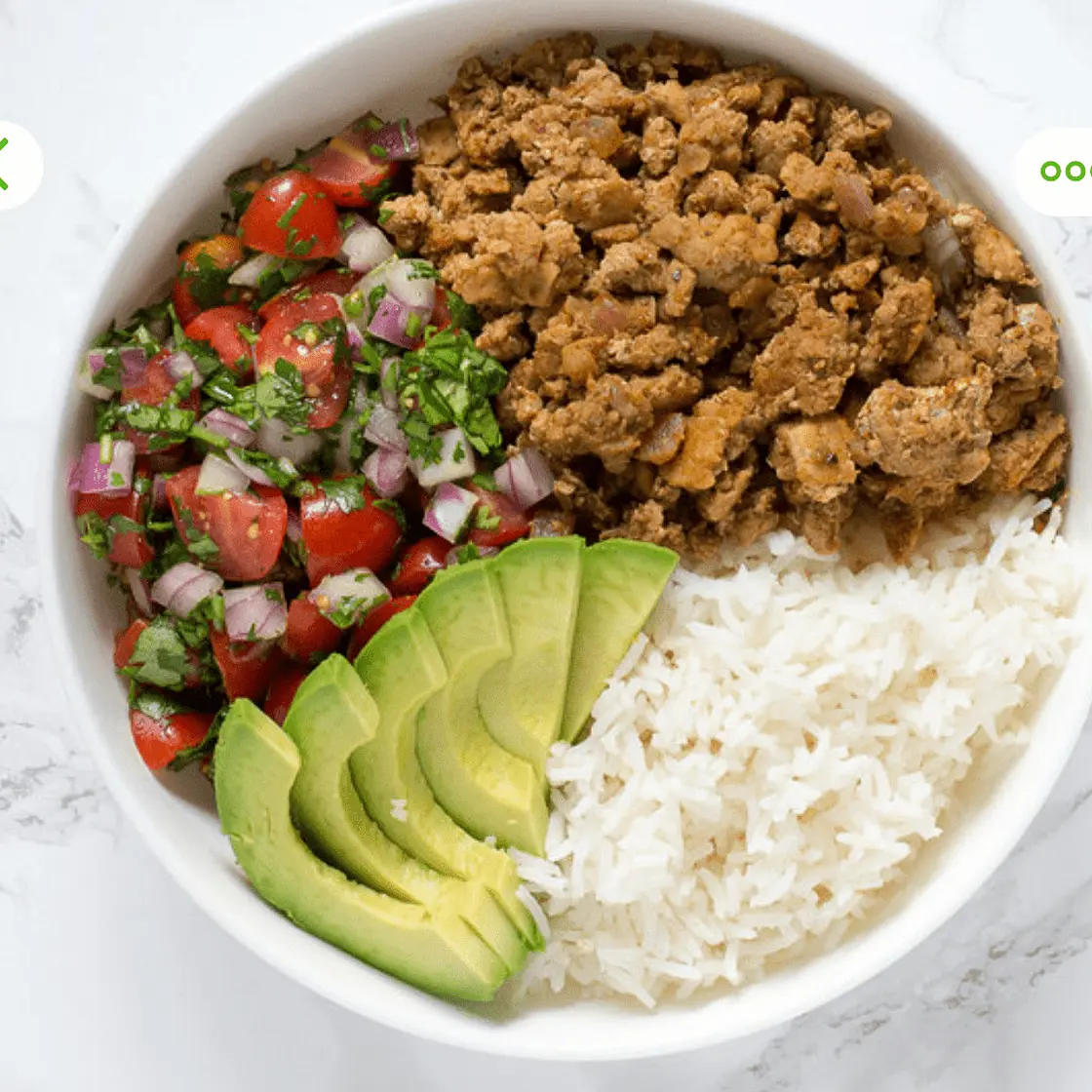 Turkey Taco Rice Bowl with Pico de Gallo & Avocado Slices