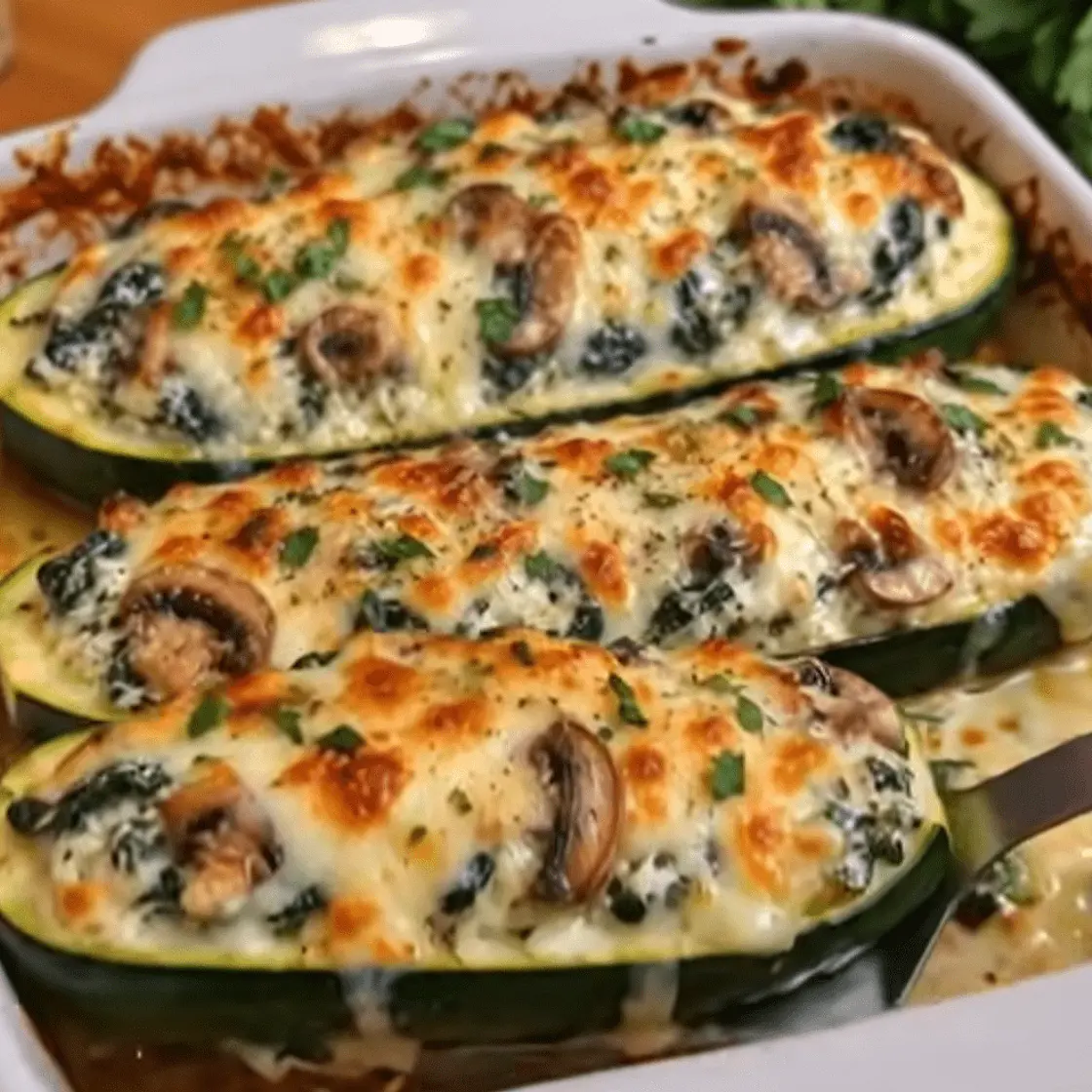Spinach Mushroom and Ricotta Stuffed Zucchini