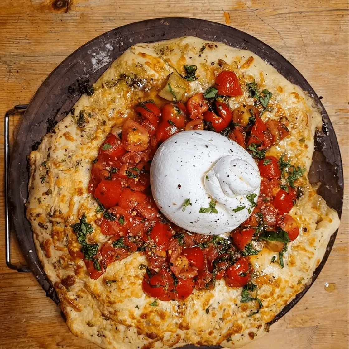 Marinated Tomato + Burrata Pizza