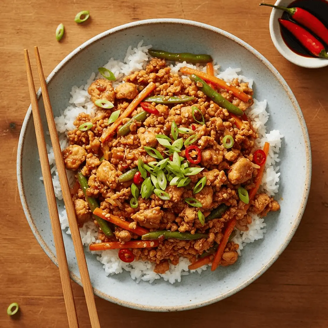 Korean spicy chicken mince bowls