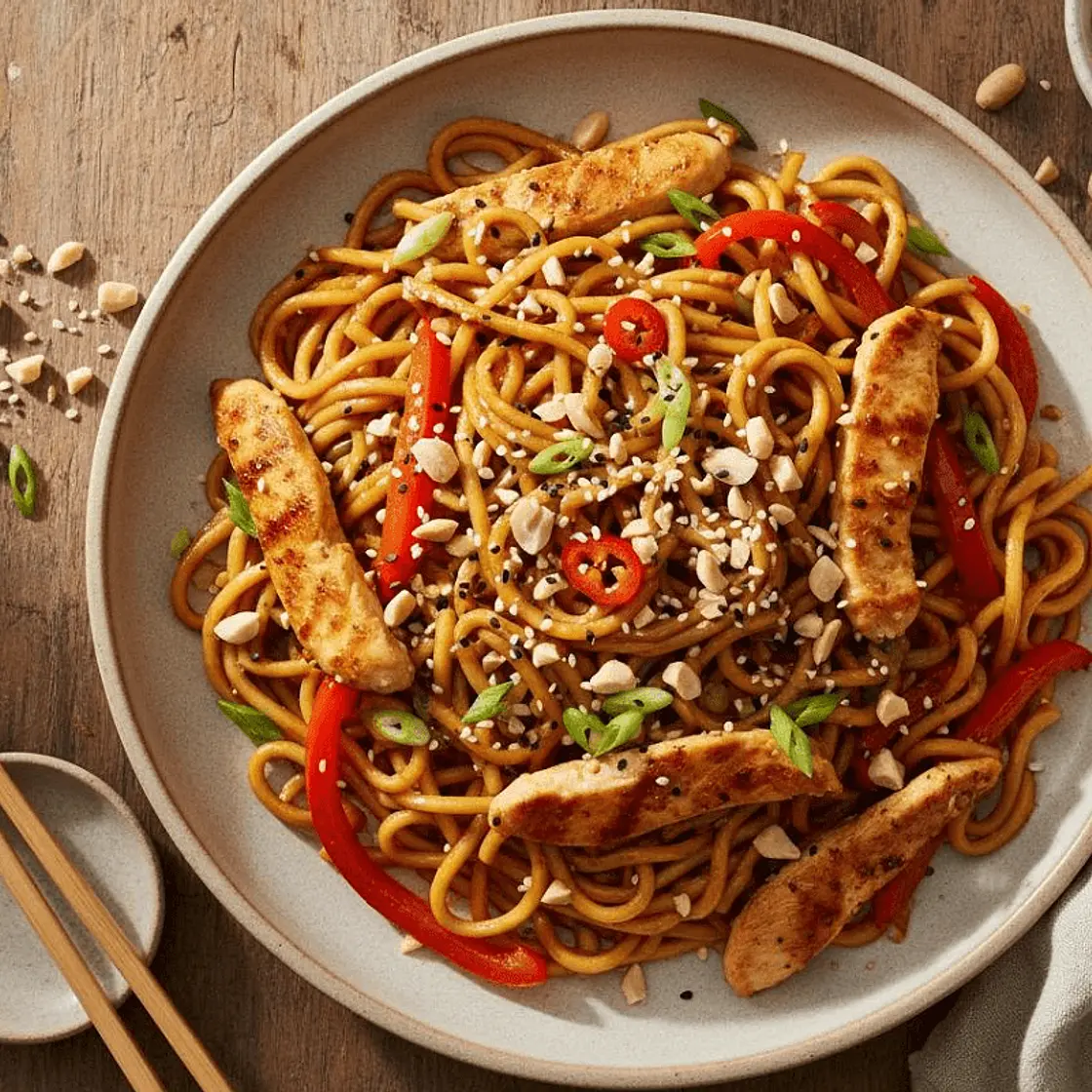 Spicy peanut chicken noodles