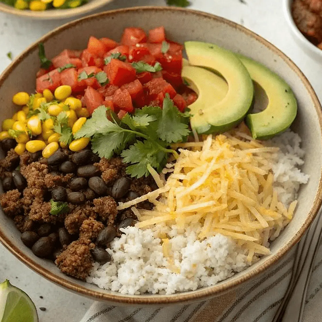 Smokey black bean and corn burrito bowls