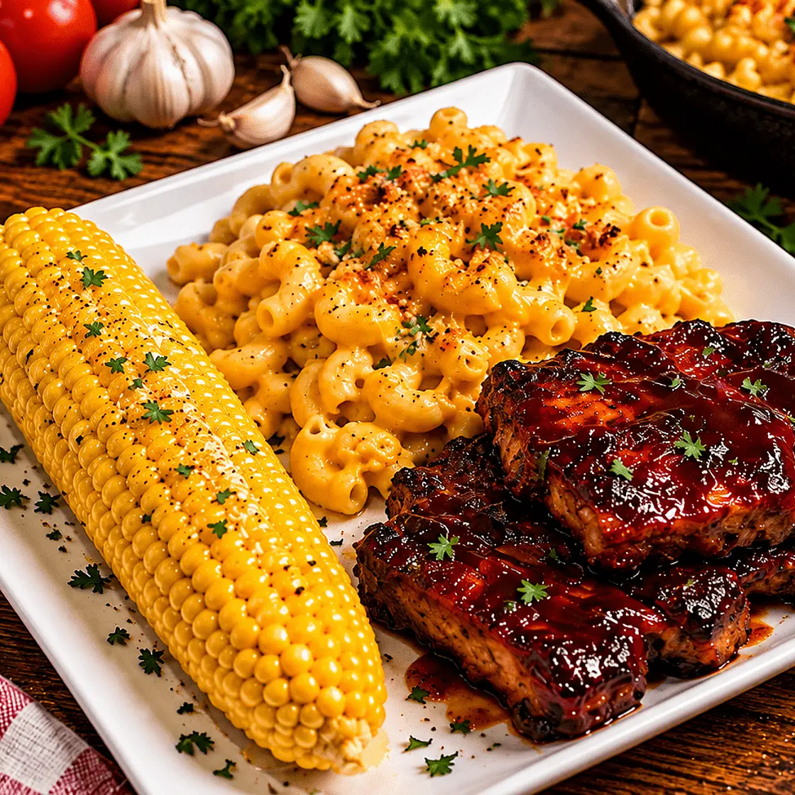 BBQ Riblets, Mac & Corn (Plant Based)