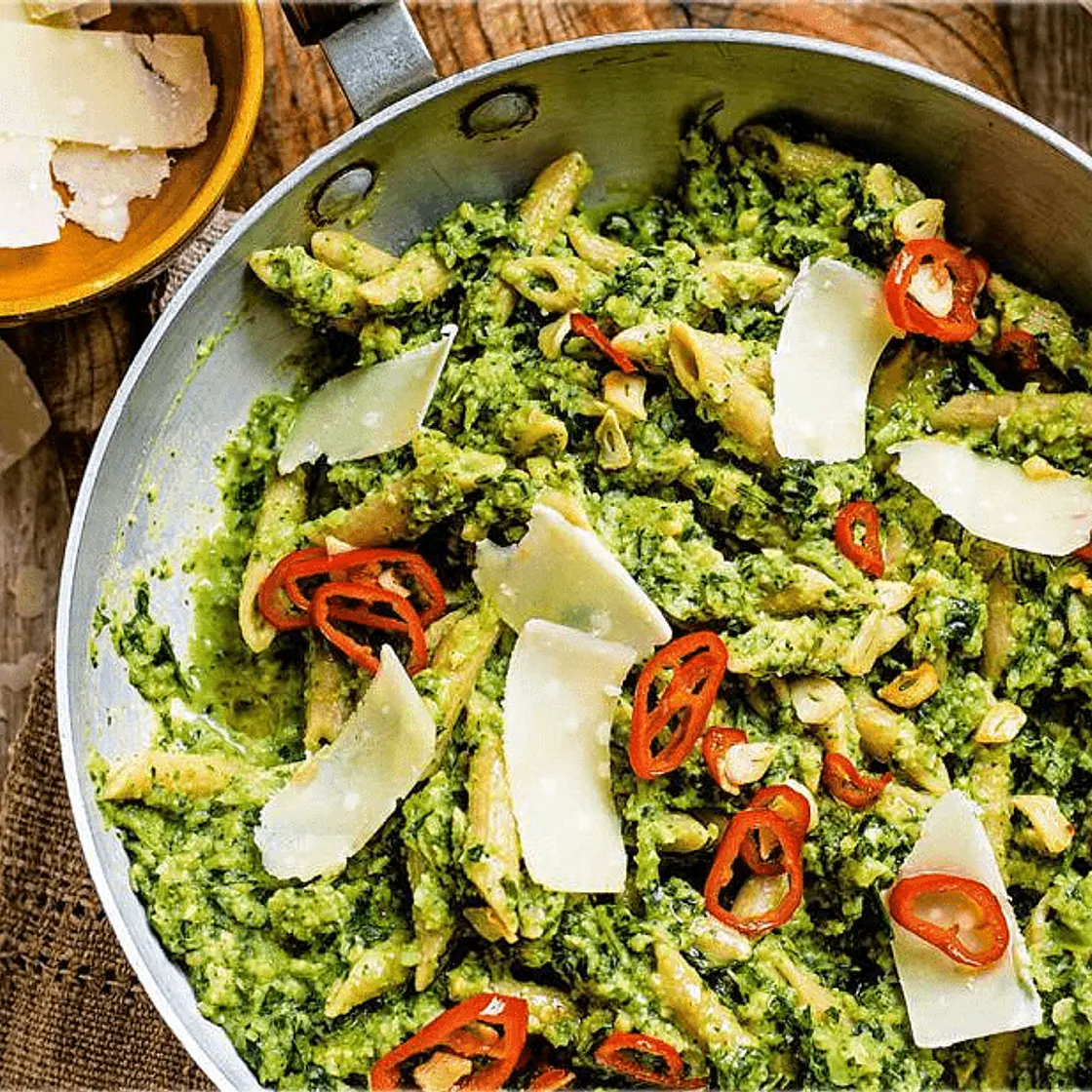Broccoli Pesto Penne with Chilli & Garlic Sizzle