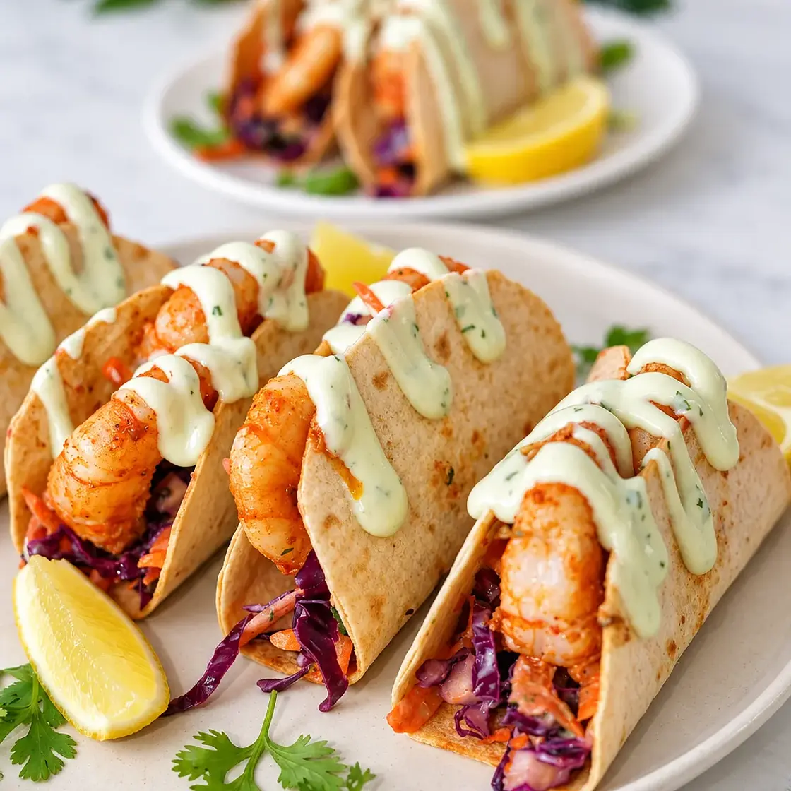 Mexican Shrimp Tacos with Cilantro Lime Avocado Crema