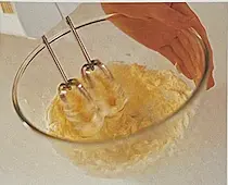 I Put the butter in a large mixing bowl and beat with an electric mixer or a wooden spoon until it is softened and creamy. Add the sugar and beat in until it is completely incorporated. Continue beating until the mixture is light, fluffy and much paler in colour.