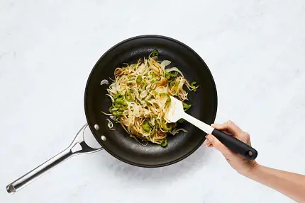 • Heat a large drizzle of oil in a large pan over medium-high heat. Add onion and green pepper; cook, stirring occasionally, until softened and lightly browned, 5-7 minutes. Season with salt and pepper. • Turn off heat; transfer to a plate.