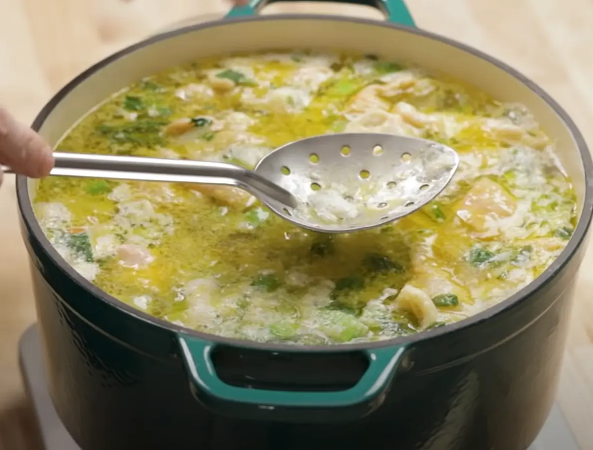 Add the chicken thighs, stock, and enough water to bring the liquid about 1-2 inches above the rest of the meat and veggies.
Bring to a boil, reduce heat to low, simmer for ~40 min, or until the chicken is cooked. Feel free to skim off the fat from the top, or leave it in for extra flavor.