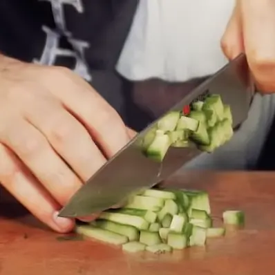 Deseed and medium chop cucumber and add to yogurt