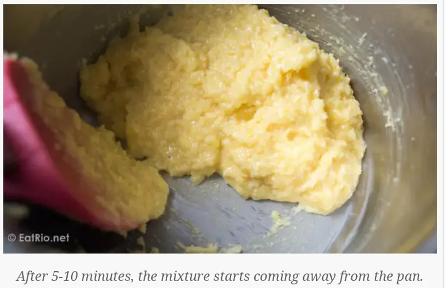 After mixing heat on medium-low and stir until the mixture thickens and starts coming away from the pan.