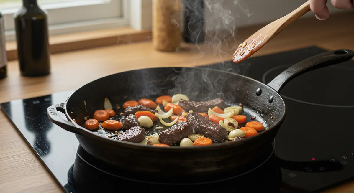 Dans une poêle, ajouter les oignons, les carottes, et l'ail. Faire revenir jusqu'à ce qu'ils soient tendres et translucides.
