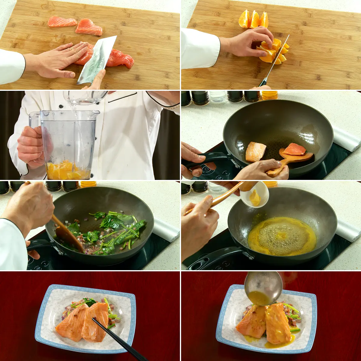 Rinse the salmon fillets and pat them dry with paper towels. Season evenly with a pinch of salt and pepper, then let them rest for 5 minutes.
