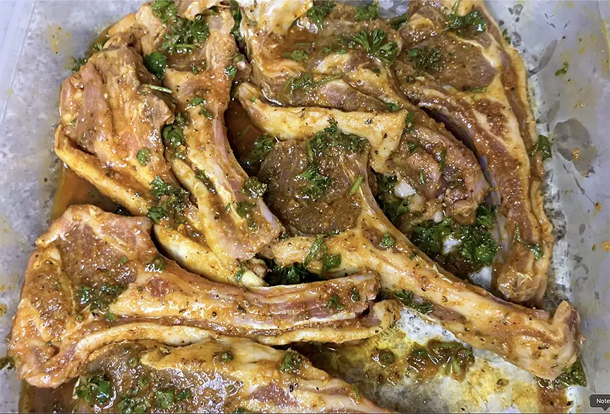 PREP & MARINATE LAMB CHOPS: Rinse Lamb Chops and pat dry. Set Aside. Chop Parsley and set aside. Then mix all the seasonings, chopped parsley and oil (optional) together to make an oil rub marinade. Generously put onto both sides of lamb chops, massage into the meat, and put in refrigerator to marinate for a minimum of 30 minutes to overnight. Let Lamb Chops sit out to get room temperature for 15-30 minutes before cooking. Note: If concerned about oil/calories you can use seasonings only as a dry rub instead of an oil rub.