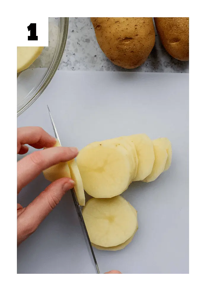 1. Wash and thinly slice the potatoes (no need to peel).