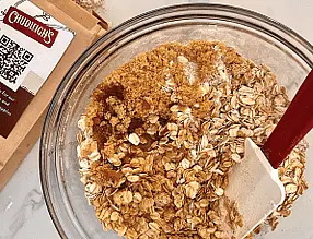 Make the crumble: in a bowl, mix Chudleigh's Crumble mix, brown sugar, and melted butter. Don't over mix; you want some clusters in the crumble.