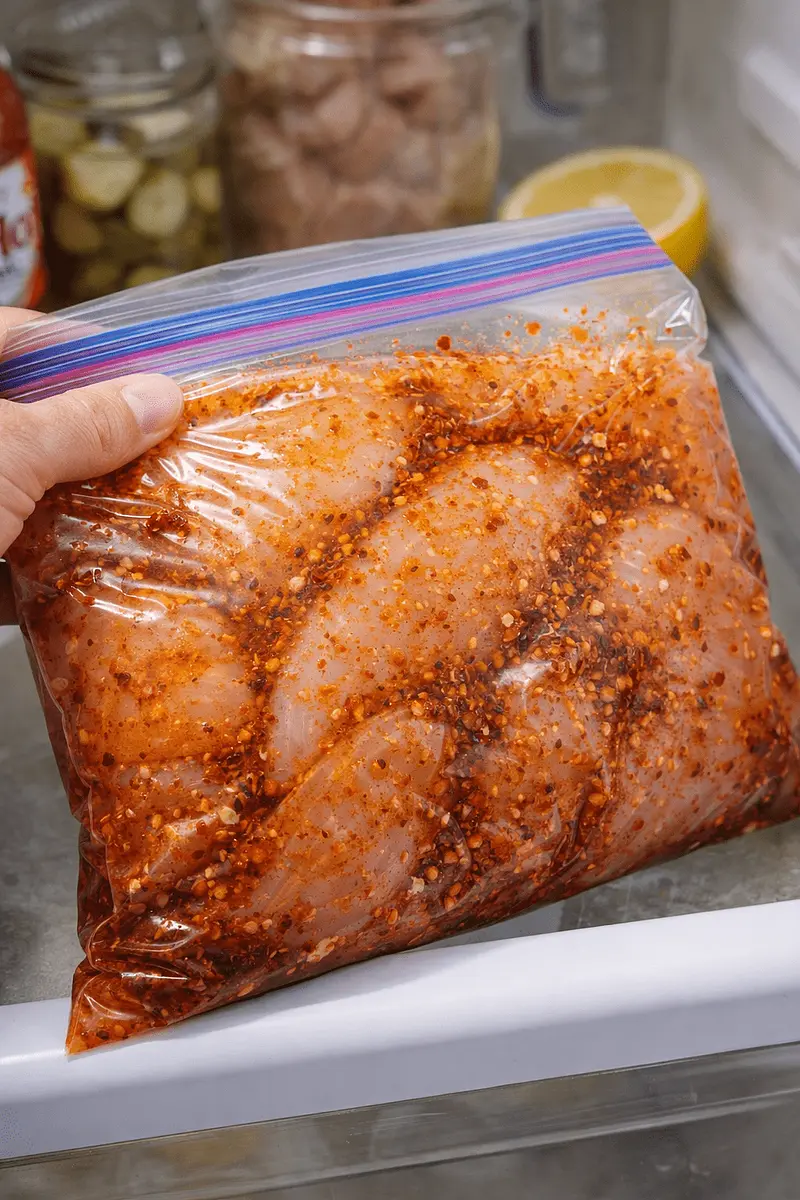 Marinate: Seal, squeeze out air, and massage for 10 seconds. Refrigerate 2-4 hours.
