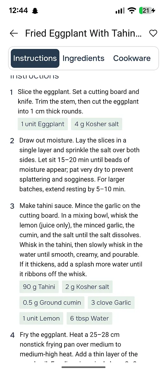 Step 1-3
Slice eggplant into thick rounds.
Draw out moisture: Sprinkle salt over both sides. Mix minced garlic,lemon juice,cumin and salt in a bowl. Whisk in the tahini and possibly water until it ribbons off the whisk.