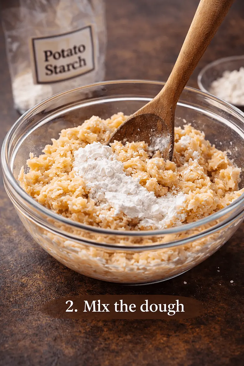 Add starch, salt, and the flour.