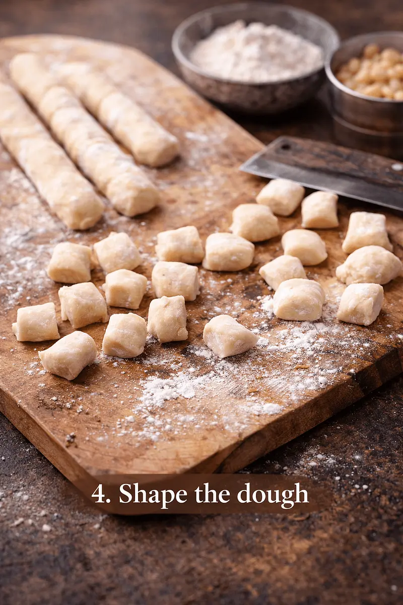 Roll the dumplings or shape into logs and cut into small dumplings (gnocchi style).