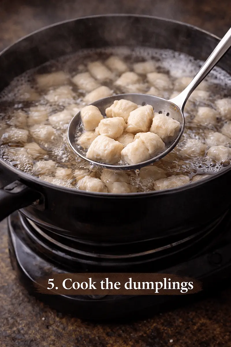 Cook in salted boiling water until they float to the surface plus 3mins. Remove gently.
