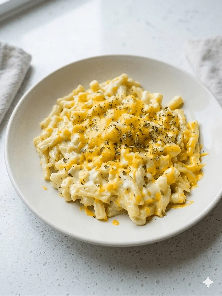 You boil pasta with salt for 20 minutes then you pour out the access water in the pasta away . You pour milk along with mushroom soup in a poet and mix well while the stove is on medium heat . You add slices of cheese with mayonnaise and add pasta with parsley